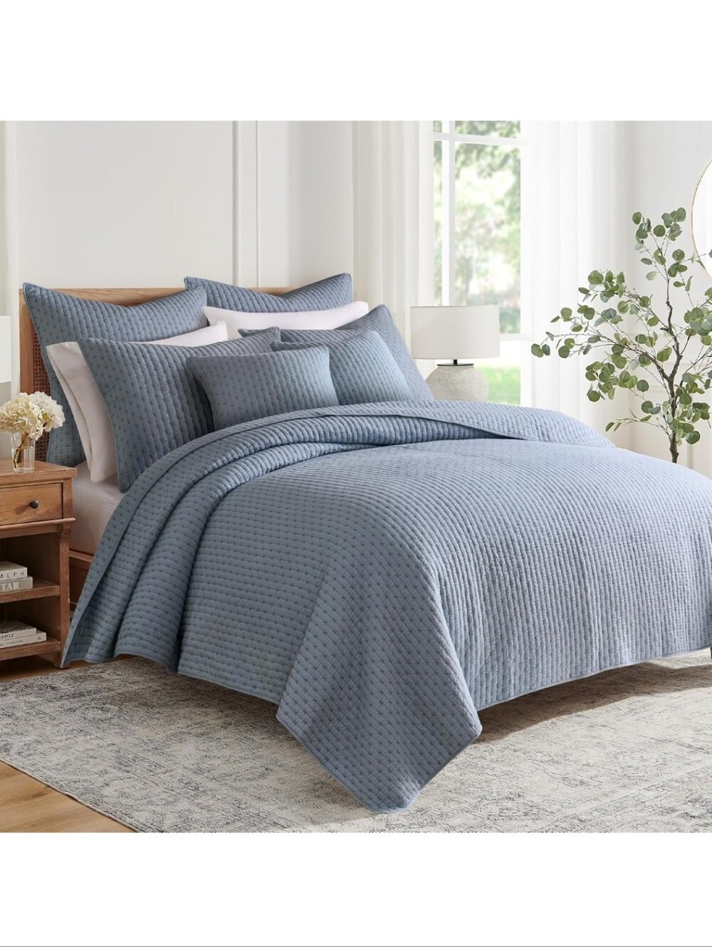 Levtex Home - Cross Stitch Chambray Quilt Set - King Quilt Two King Pillow Sham